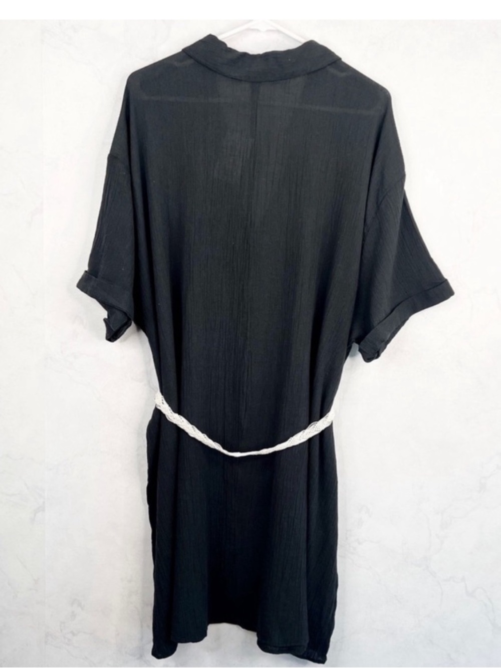 H&M Black Midi Shirt Dress with Braided Ivory Belt - Picture 2 of 2
